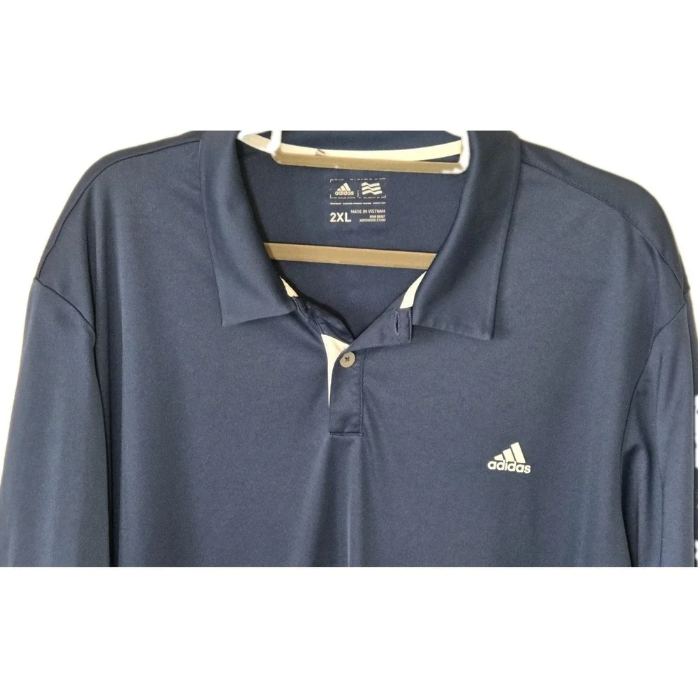 Adidas Mens 2XL Polo Shirt Blue Climalite Golf Short Sleeve Performance Athletic
